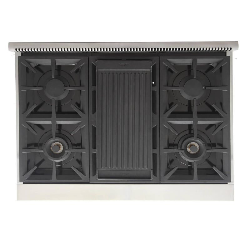 Kucht 4-Piece Appliance Package - 36-Inch Propane Gas Range, Refrigerator, Under Cabinet Hood, & Dishwasher in Stainless Steel (APK4-KFX360/LP-S-20A)