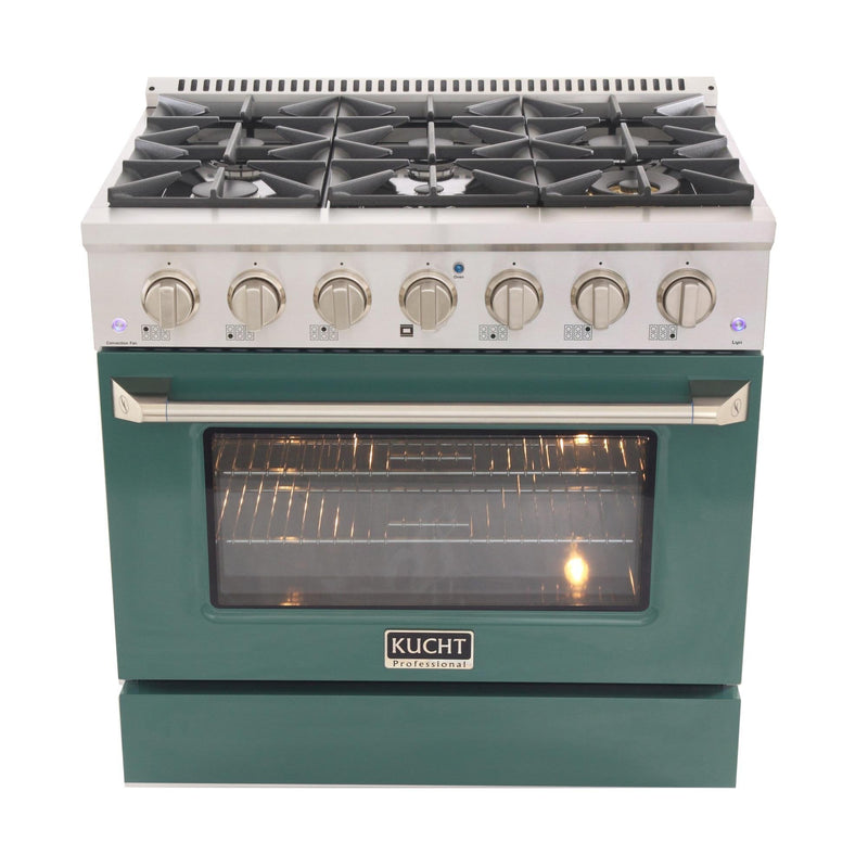 Kucht 36-Inch Propane Gas Range with Sealed Burners & 5.2 Cu. Ft. Convection Oven in Green (KNG361/LP-G)
