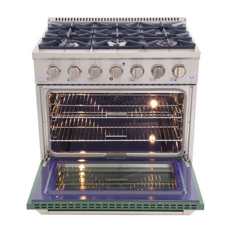 Kucht 36-Inch Propane Gas Range with Sealed Burners & 5.2 Cu. Ft. Convection Oven in Green (KNG361/LP-G)