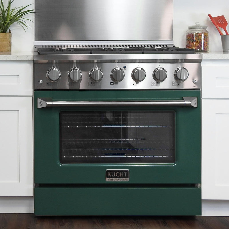 Kucht 36-Inch Propane Gas Range with Sealed Burners & 5.2 Cu. Ft. Convection Oven in Green (KNG361/LP-G)