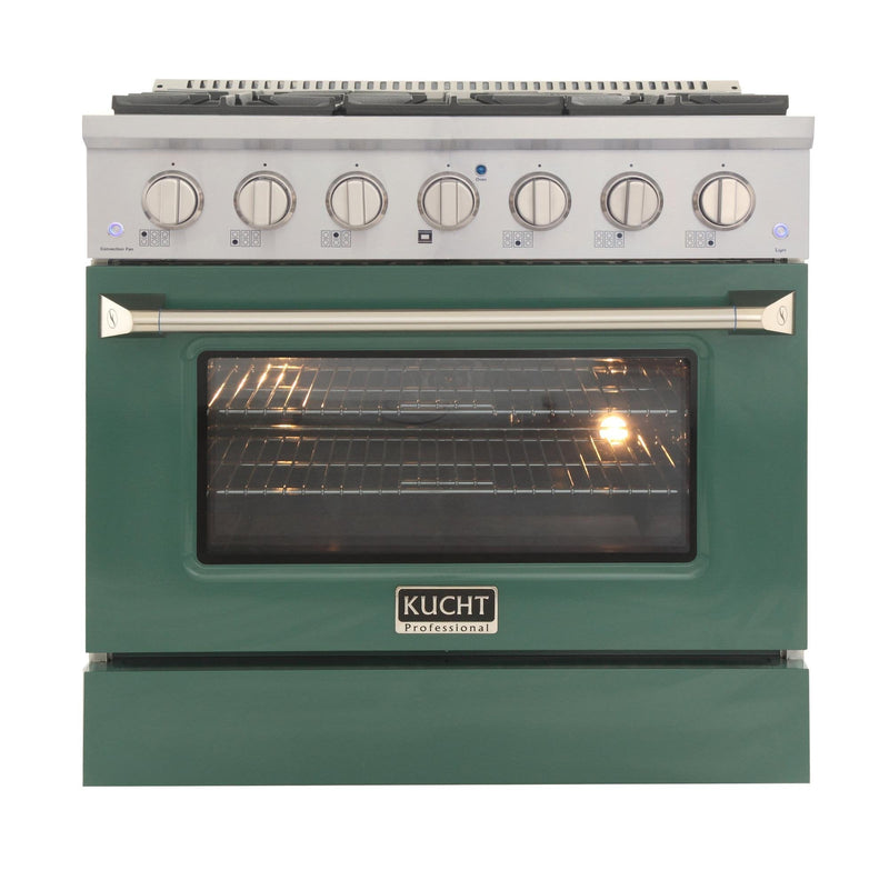 Kucht 36-Inch Propane Gas Range with Sealed Burners & 5.2 Cu. Ft. Convection Oven in Green (KNG361/LP-G)