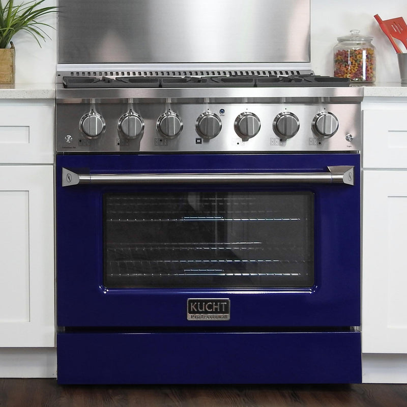 Kucht 36-Inch Propane Gas Range with Sealed Burners & 5.2 Cu. Ft. Convection Oven in Blue (KNG361/LP-B)