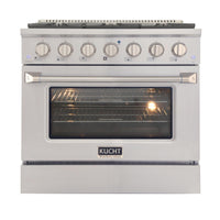 Kucht 36-Inch Propane Gas Range with Sealed Burners & 5.2 Cu. Ft. Convection Oven in Stainless Steel (KNG361/LP-S)