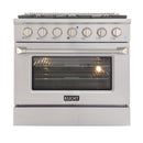 Kucht 5-Piece Appliance Package - 36-Inch Natural Gas Range with 5.2 Cu. Ft. Oven, 36-Inch Refrigerator, Dishwasher, Microwave Wall Oven & Under Cabinet Range Hood in Stainless Steel