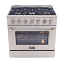 Kucht 5-Piece Appliance Package - 36-Inch Propane Gas Range with 5.2 Cu. Ft. Oven, 36-Inch Refrigerator with Water Dispenser, Dishwasher, Microwave Wall Oven & Under Cabinet Range Hood in Stainless Steel