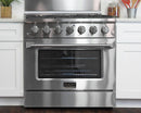 Kucht 5-Piece Appliance Package - 36-Inch Natural Gas Range with 5.2 Cu. Ft. Oven, 36-Inch Refrigerator, Dishwasher, Under Cabinet Range Hood & Microwave Drawer in Stainless Steel