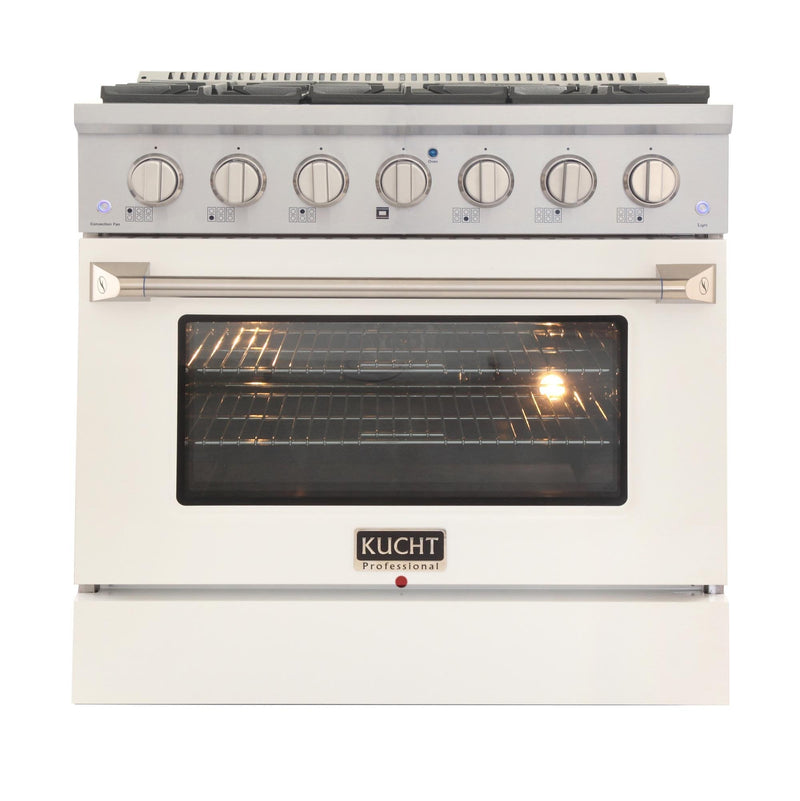 Kucht 36-Inch Propane Gas Range with Sealed Burners & 5.2 Cu. Ft. Convection Oven in White (KNG361/LP-W)