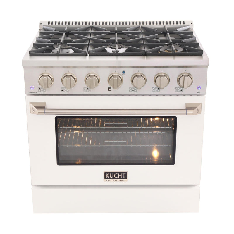 Kucht 36-Inch Propane Gas Range with Sealed Burners & 5.2 Cu. Ft. Convection Oven in White (KNG361/LP-W)