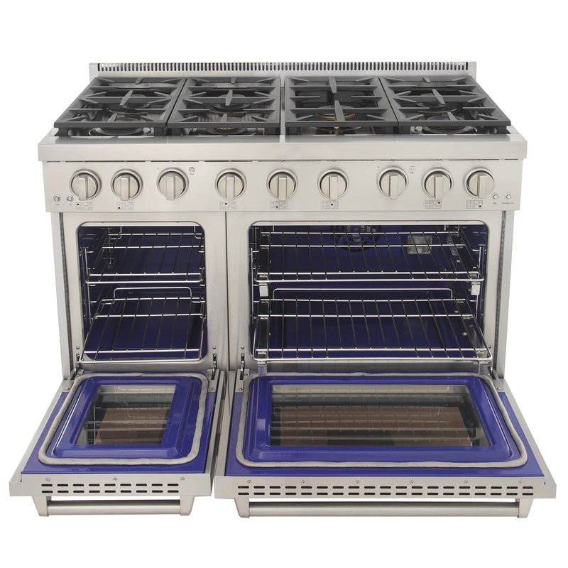 Kucht 4-Piece Appliance Package - 48-Inch Propane Gas Range, Refrigerator, Under Cabinet Hood, & Dishwasher in Stainless Steel (APK4-KFX480/LP-S-20A)