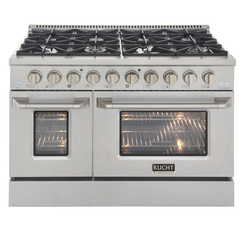 Kucht 5-Piece Appliance Package - 48-Inch Propane Gas Range, Refrigerator, Under Cabinet Hood, Dishwasher, & Microwave Oven in Stainless Steel (APK5-KNG481/LP-S-20A-MWO)
