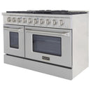 Kucht 5-Piece Appliance Package - 48-Inch Natural Gas Range with 6.7 Cu. Ft. Oven, 36-Inch Refrigerator with Water Dispenser, Dishwasher, Wall Mount Range Hood & Microwave Drawer in Stainless Steel