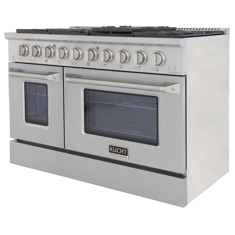 Kucht 5-Piece Appliance Package - 48-Inch Propane Gas Range, Refrigerator, Under Cabinet Hood, Dishwasher, & Microwave Drawer in Stainless Steel (APK5-KNG481/LP-S-20A-MWD)