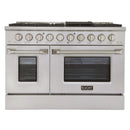 Kucht 5-Piece Appliance Package - 48-Inch Propane Gas Range with 6.7 Cu. Ft. Oven, 36-Inch Refrigerator, Dishwasher, Microwave Wall Oven & Under Cabinet Range Hood in Stainless Steel