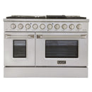 Kucht 4-Piece Appliance Package - 48-Inch Natural Gas Range with 6.7 Cu. Ft. Oven, 36-Inch Refrigerator with Water Dispenser, Dishwasher & Under Cabinet Range Hood in Stainless Steel