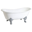 Kingston Brass Aqua Eden 67" Cast Iron Oval Double Slipper Clawfoot Tub (No Faucet Drillings), White/Polished Chrome (VCTNDS6731NL1)