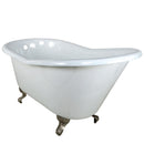 Kingston Brass Aqua Eden 60" Cast Iron Oval Single Slipper Clawfoot Tub, No Faucet Drillings, White/Brushed Nickel (VCTND6030NT8)