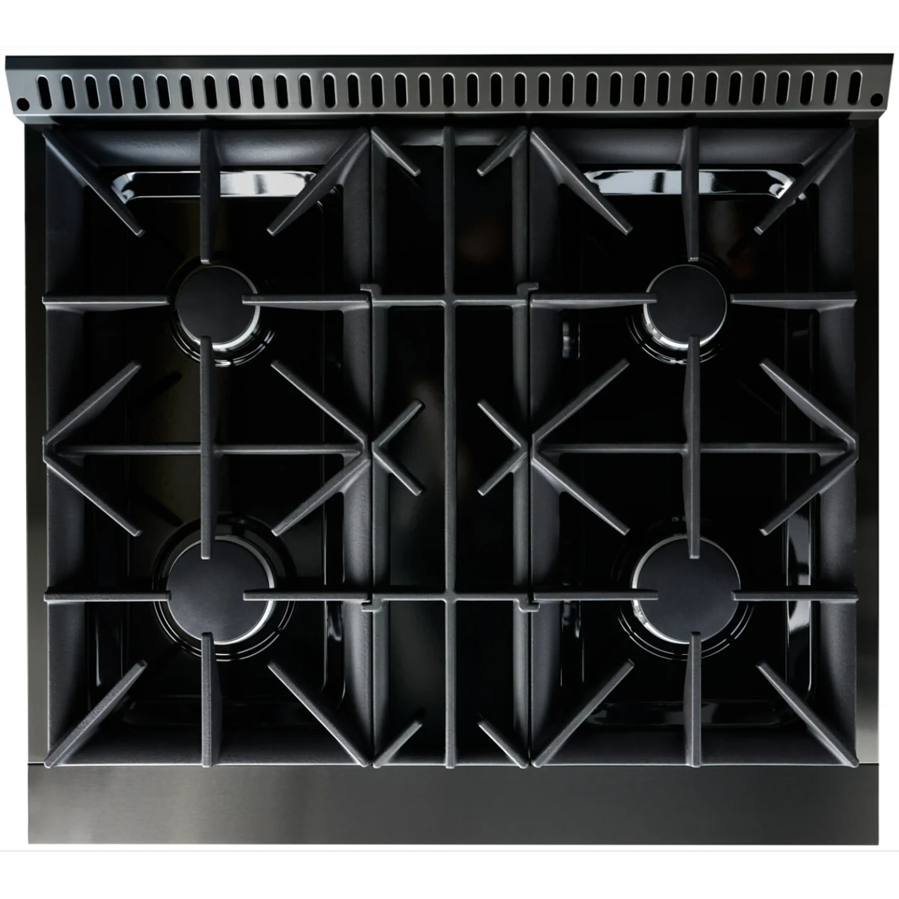 Gas dual-fuel range cooktop with black burner insert and four grates