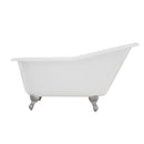 Kingston Brass Aqua Eden 60" Cast Iron Oval Single Slipper Clawfoot Tub, No Faucet Drillings, White/Polished Chrome (VCTND6030NT1)
