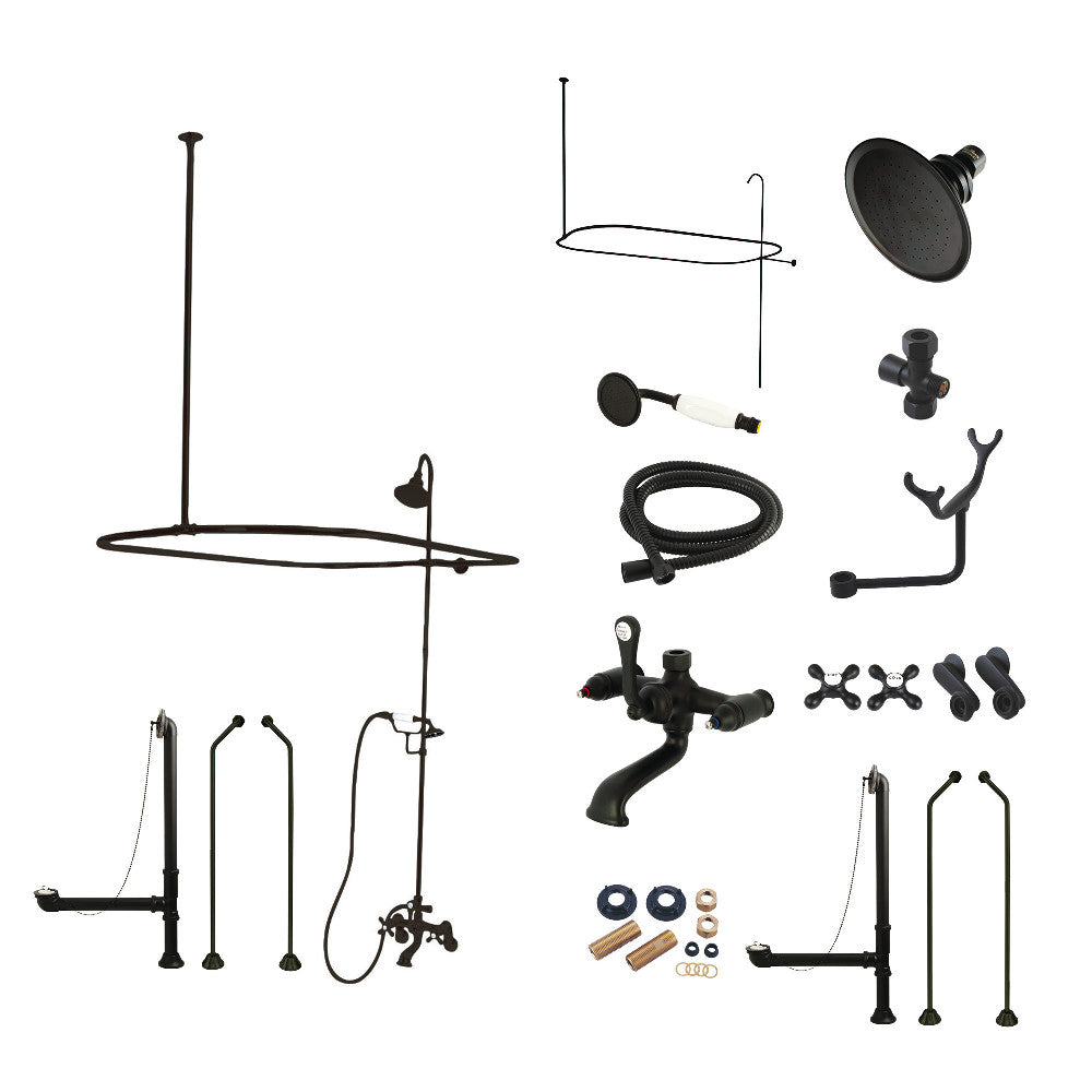 Matte black tub wall-mount faucet set with shower head, hose, handles and fittings