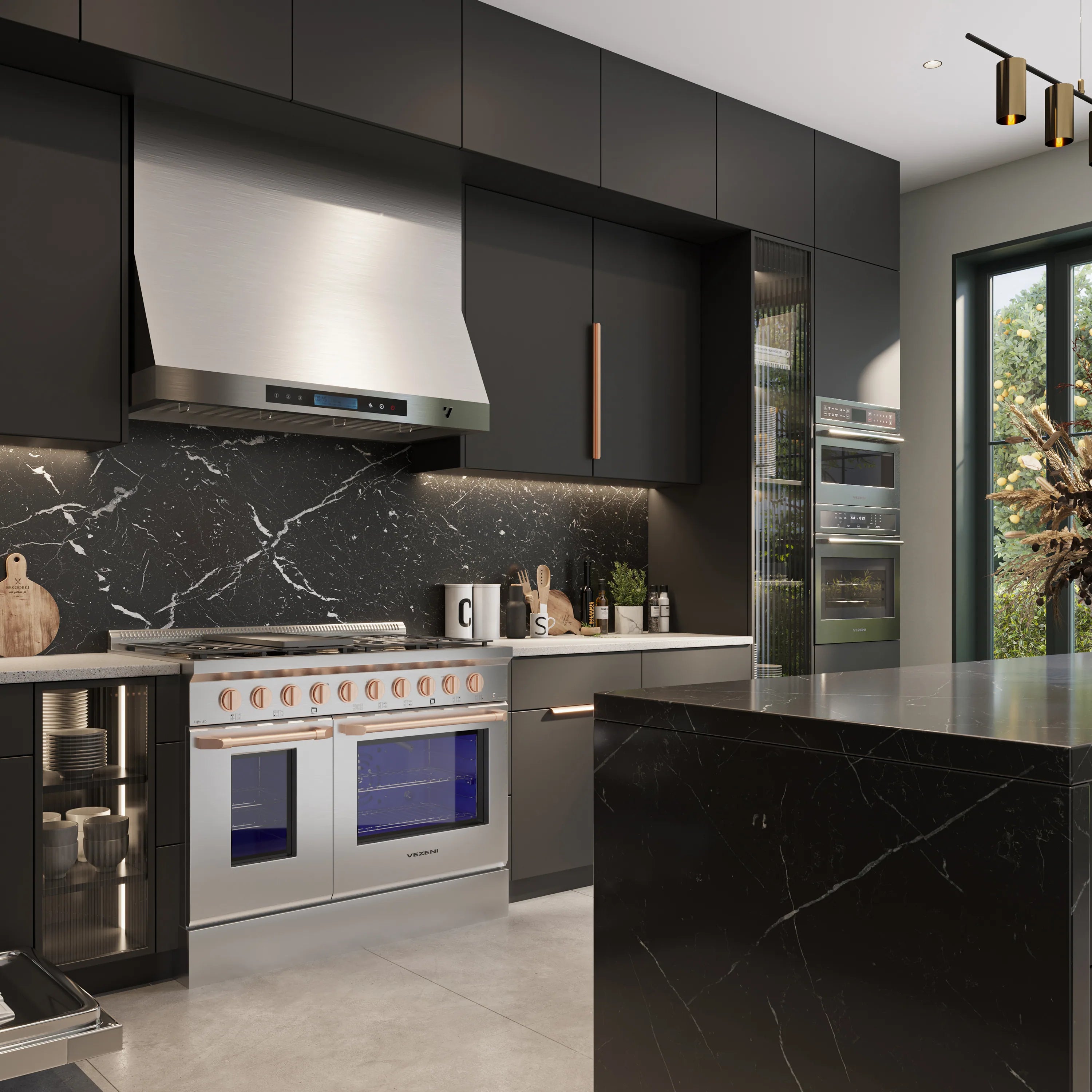 48-inch stainless gas range with cooktop grates and control panel