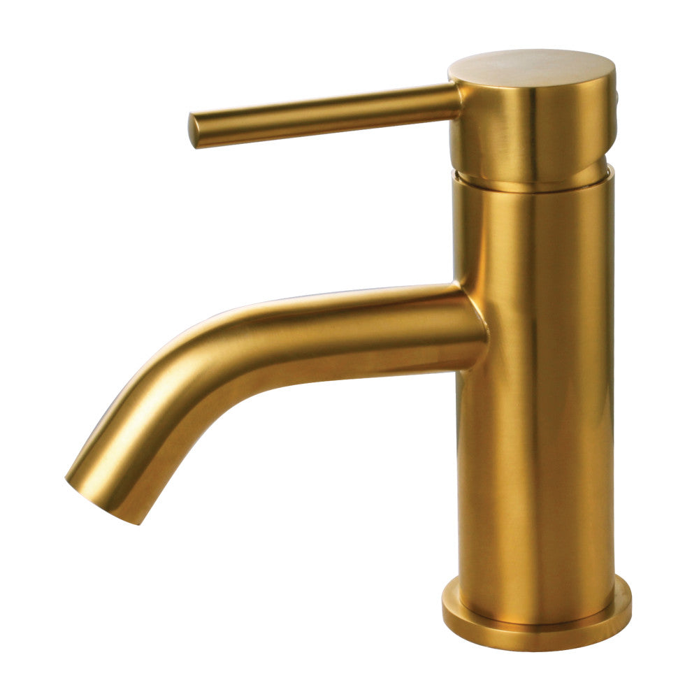 Single-handle bathroom faucet with curved spout, brushed gold