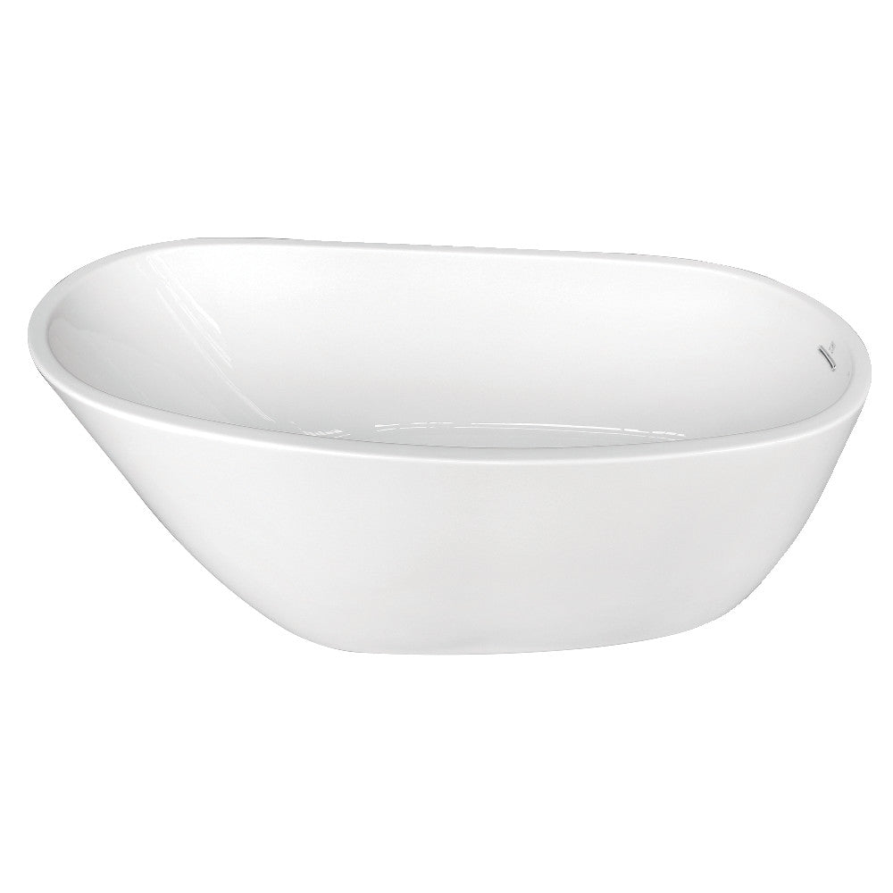 Glossy white oval freestanding acrylic bathtub with smooth rounded rim