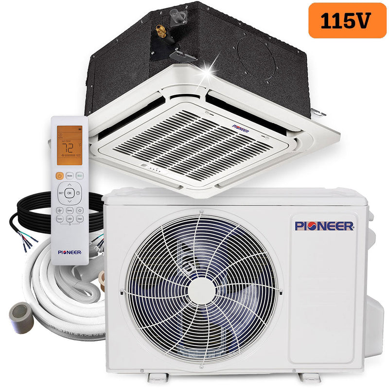 Pioneer 12,000 BTU, 21.5 SEER, 8-Way Compact Cassette Mini-Split Air Conditioner & Heat Pump System Full Set, 115V (CYB012AMFILCAD)