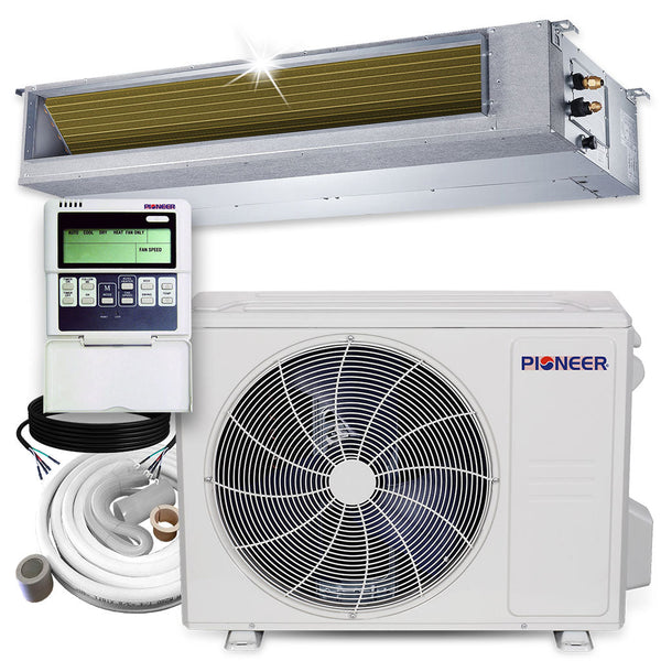 Pioneer 18,000 BTU, 20 SEER2, Ceiling Concealed Ducted Mini-Split Inverter++ Energy-Star Air Conditioner & Heat Pump System Full Set, 230V (RYB018GMFILDAD)