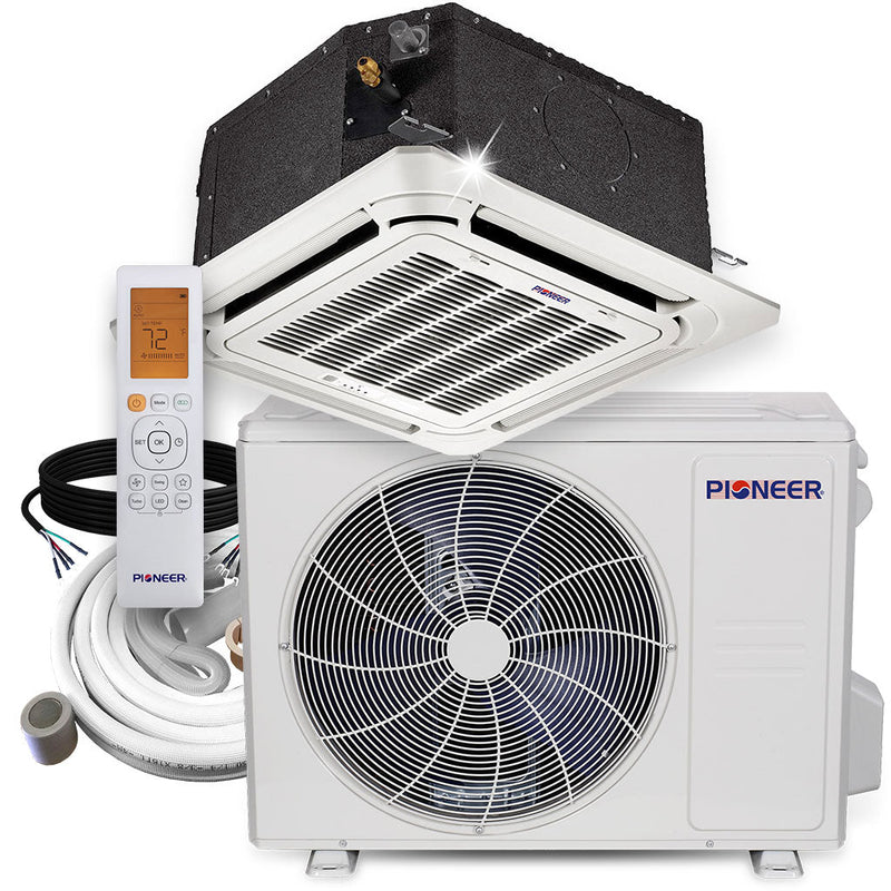 Pioneer 18,000 BTU, 20.5 SEER2, 8-Way Compact Cassette Mini-Split Air Conditioner & Heat Pump System Full Set, 230V (CYB018GMFILCAD)