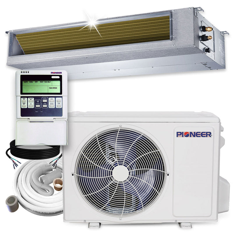 Pioneer 12,000 BTU, 19 SEER2, Ceiling Concealed Ducted Mini-Split Inverter++ Energy-Star Air Conditioner & Heat Pump System Full Set, 230V (RYB012GMFILDAD)
