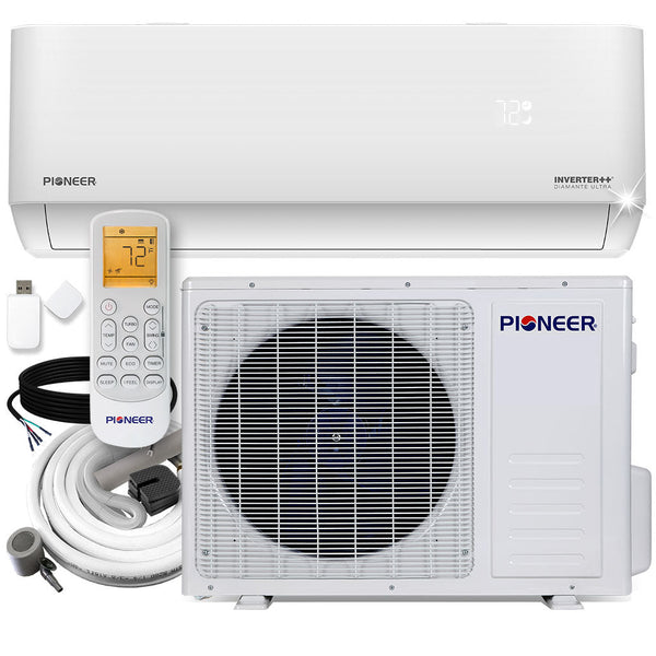 Pioneer Diamante Ultra Mini Split - 12,000 BTU Ductless Mini-Split Inverter++ Air Conditioner and Heat Pump with 16 Ft. Lineset - 22 SEER2, Energy-Star, Wi-Fi, 115V (WYT012ALFI22RL)
