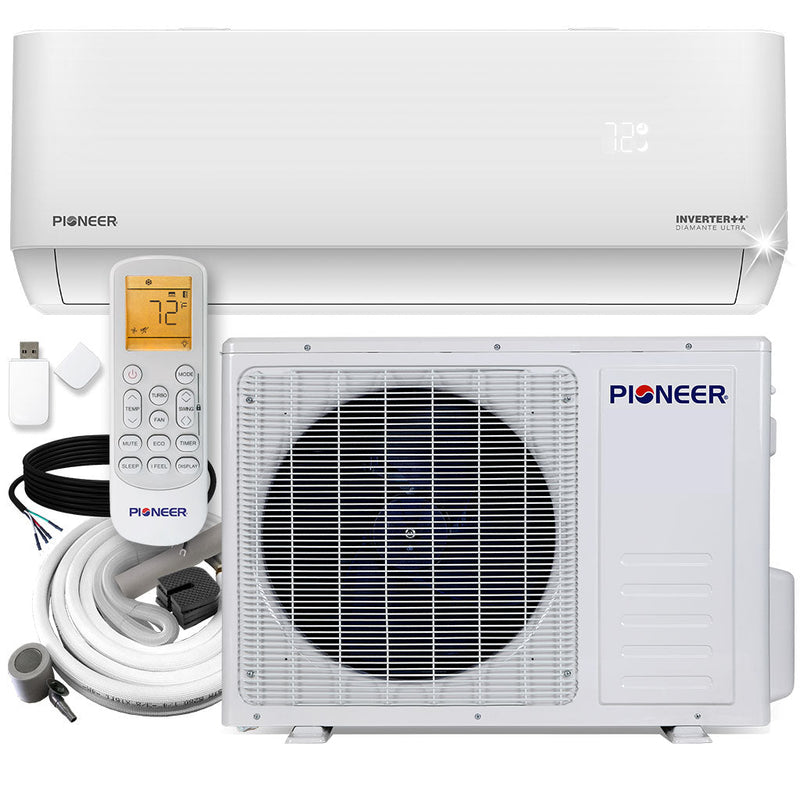 Pioneer Diamante Ultra Mini Split - 24,000 BTU Ductless Mini-Split Inverter++ Air Conditioner and Heat Pump with 16 Ft. Lineset - 20 SEER2, Energy-Star, Wi-Fi, 230V (WYT024GLFI22RL)