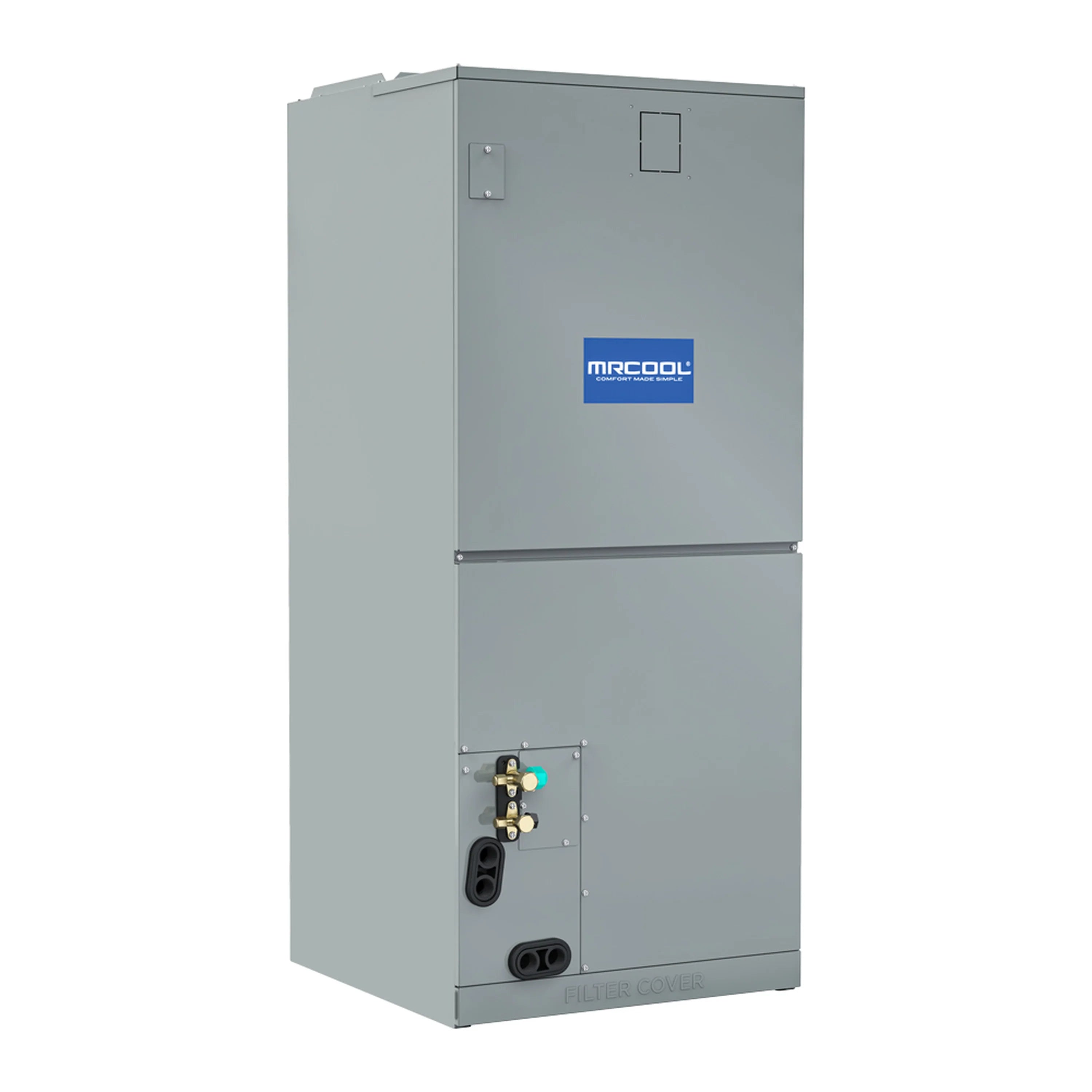 Gray MRCOOL ducted air handler cabinet with blue logo