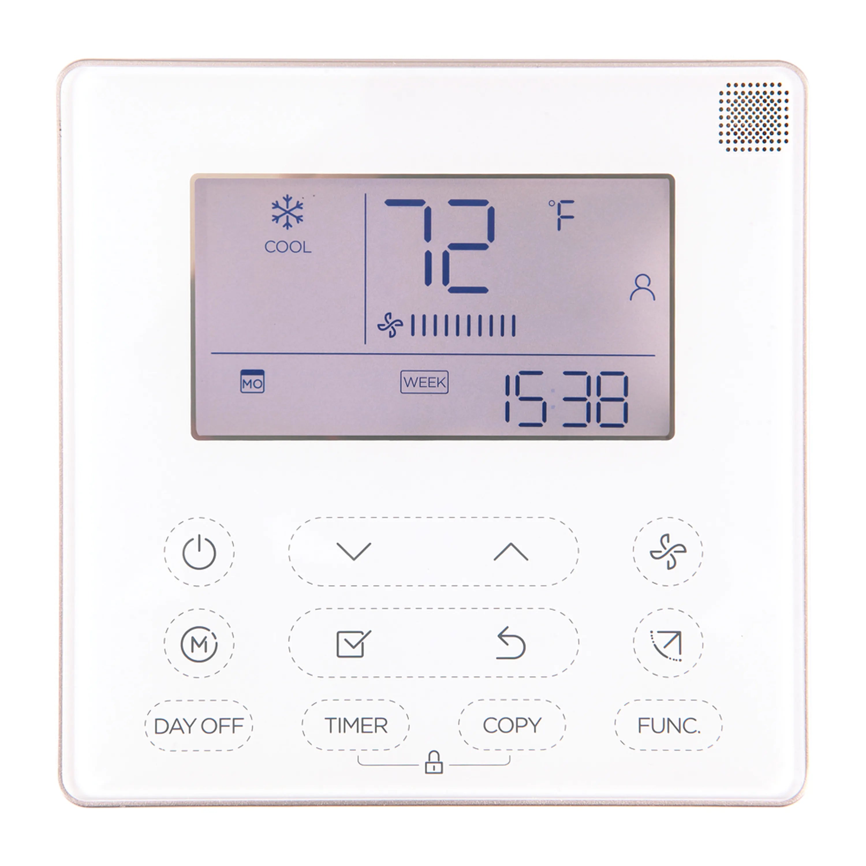 MRCOOL wall controller with touchscreen display and timer/function buttons