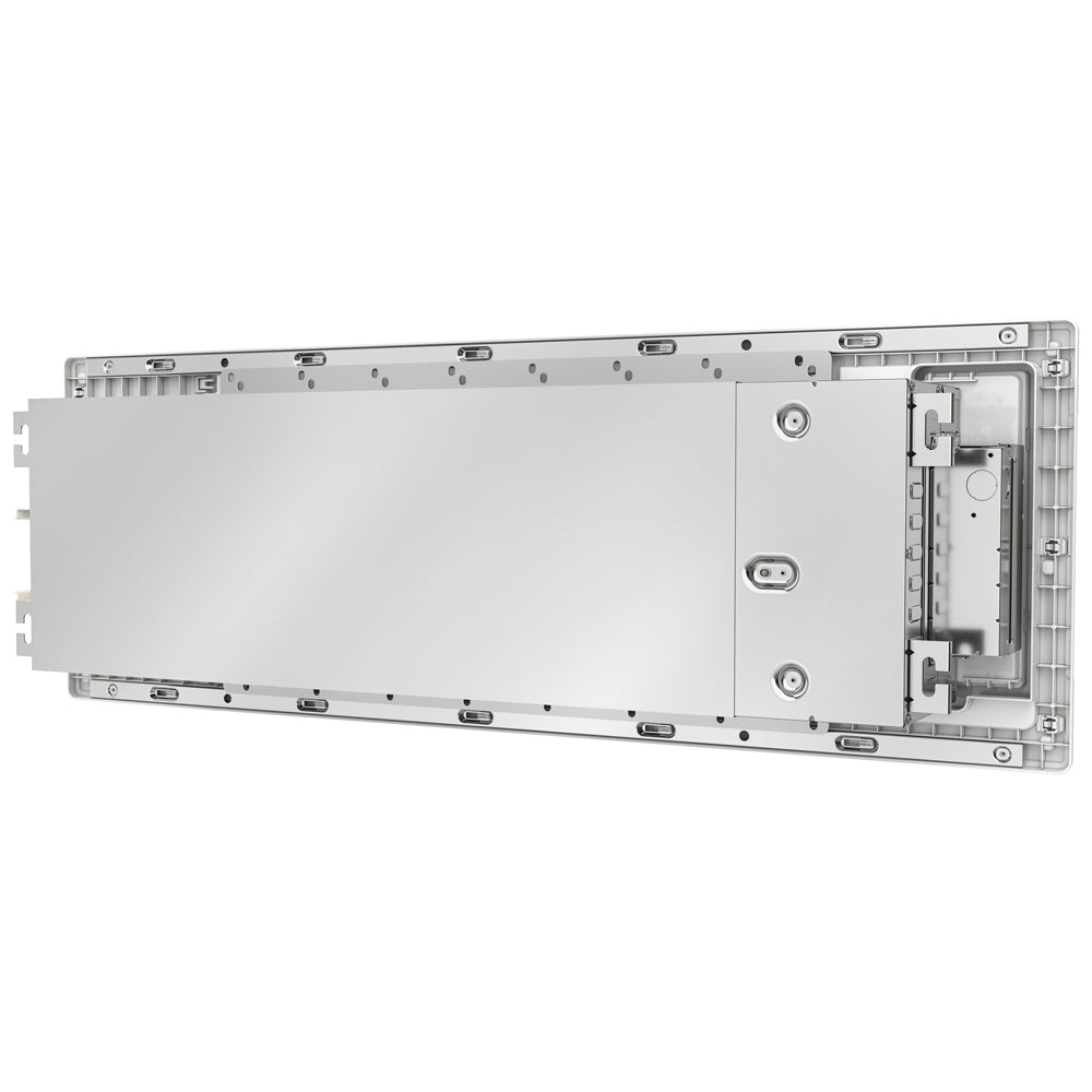 White ductless mini split ceiling cassette indoor unit, front cover removed