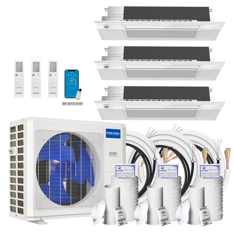 MRCOOL DIY 4th Gen Mini Split - 3-Zone 27,000 BTU Ductless Cassette Air Conditioner and Heat Pump with 9K + 9K + 12K Cassette Air Handlers, 16 ft. Line Sets, and Install Kit