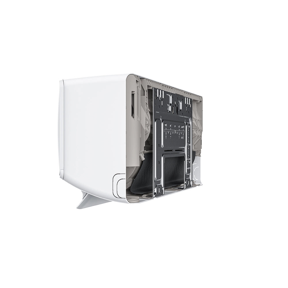 MRCOOL ductless mini split air handler, rear access panel opened showing internal module