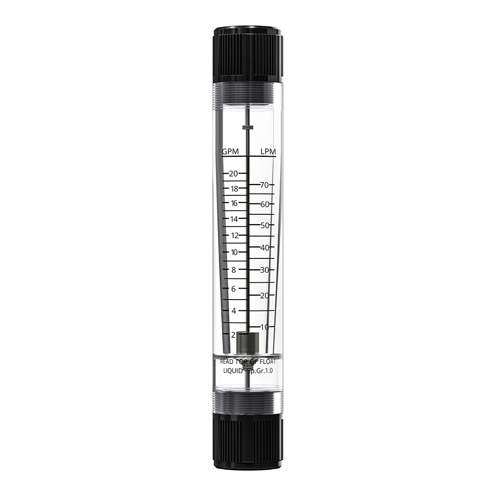 Vertical flow gauge tube for open-loop installation kit with measurement markings