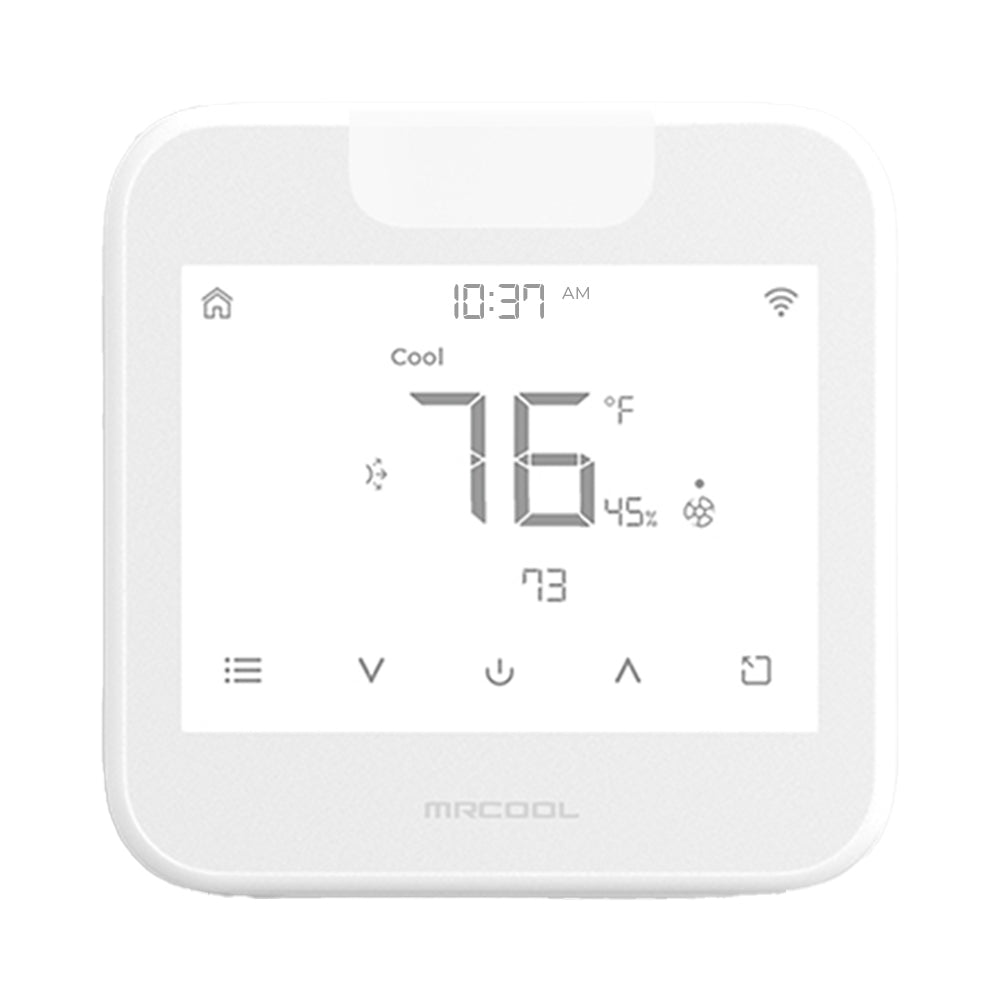 MRCOOL smart Wi‑Fi mini thermostat, white wall-mounted controller with display