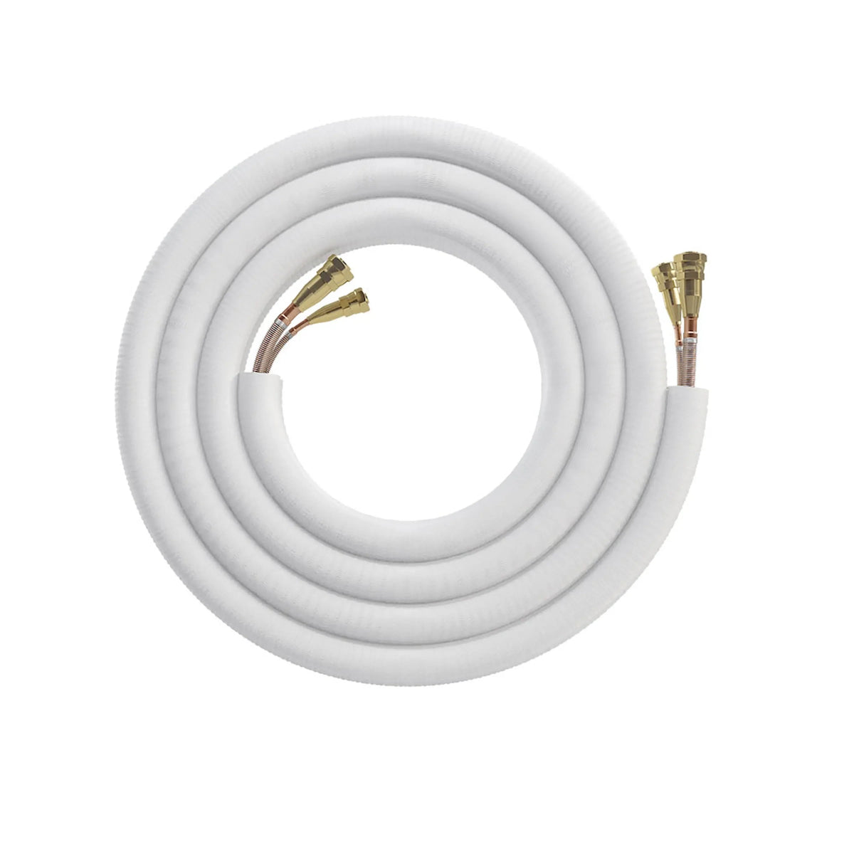 White mini-split line set with pre-attached brass service valves and copper ends