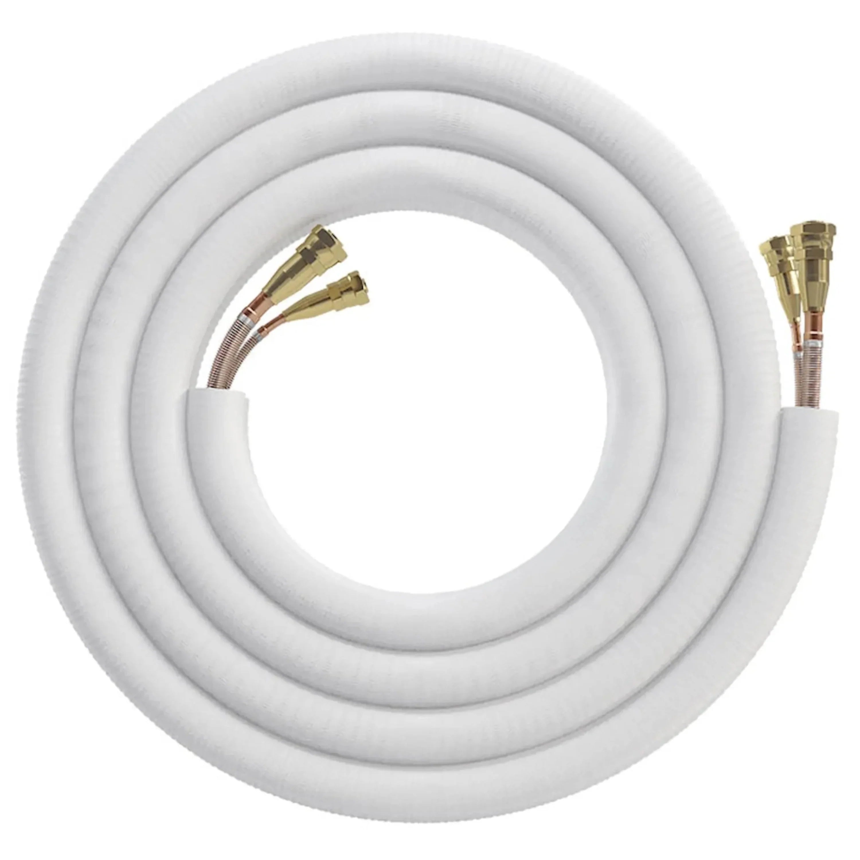 White insulated refrigerant line set with brass fittings for ductless mini split