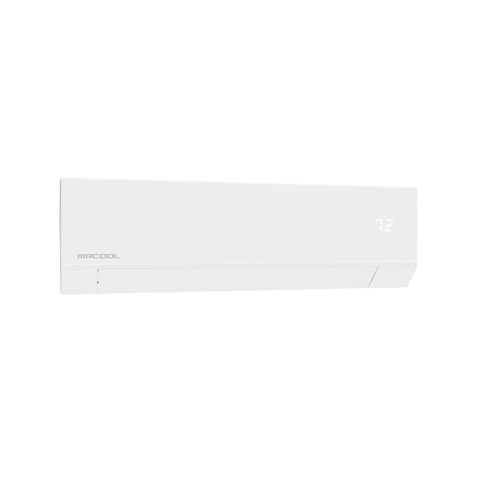 MRCOOL ductless mini split indoor unit, white, front close-up of control area