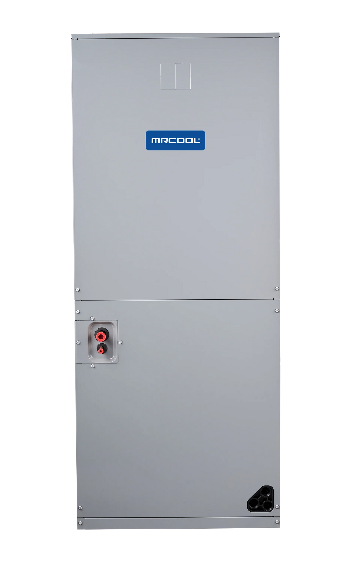White metal air handler unit with front service control panel and air outlet