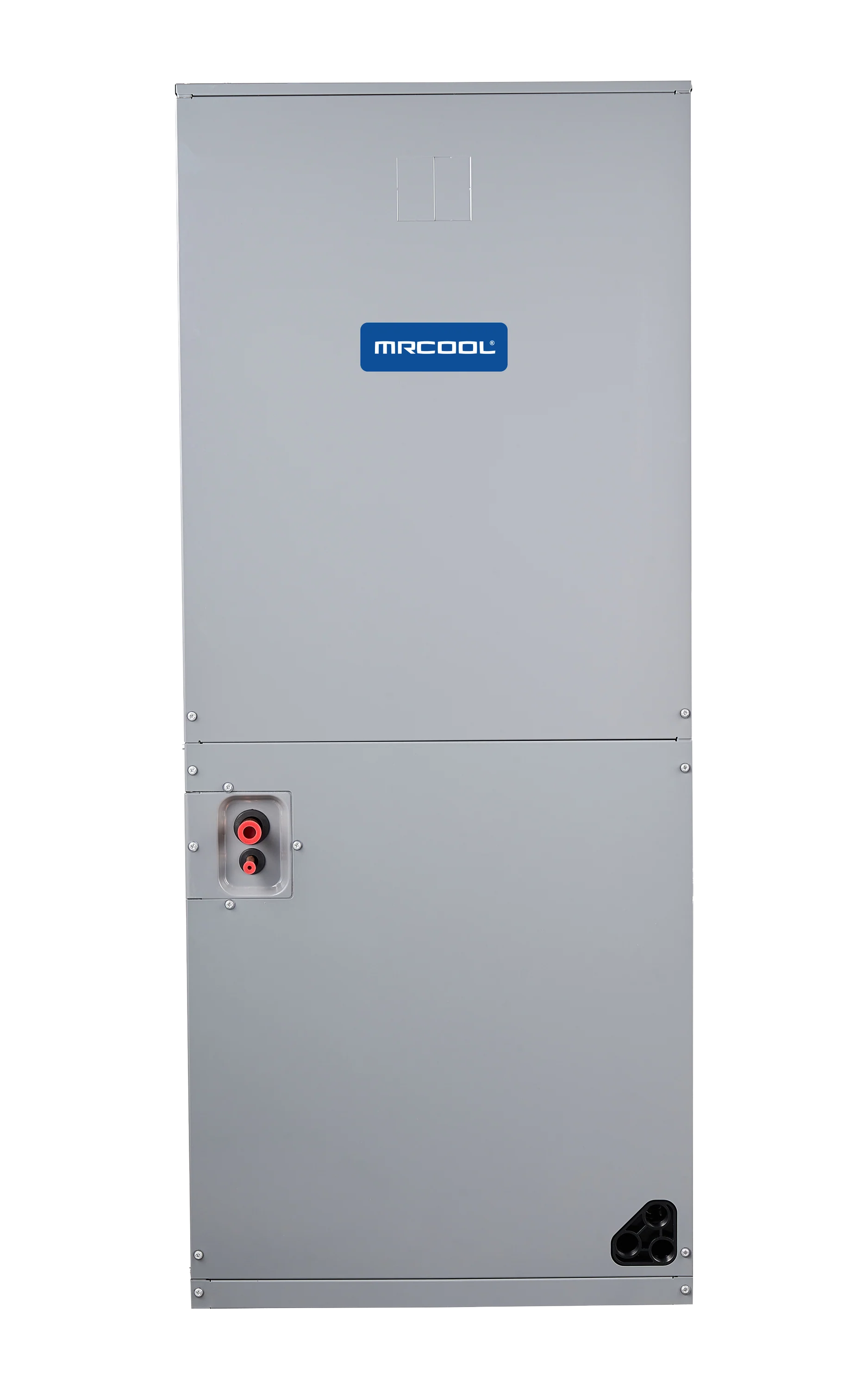 White MRCOOL split-system air handler with lower wiring ports and service access