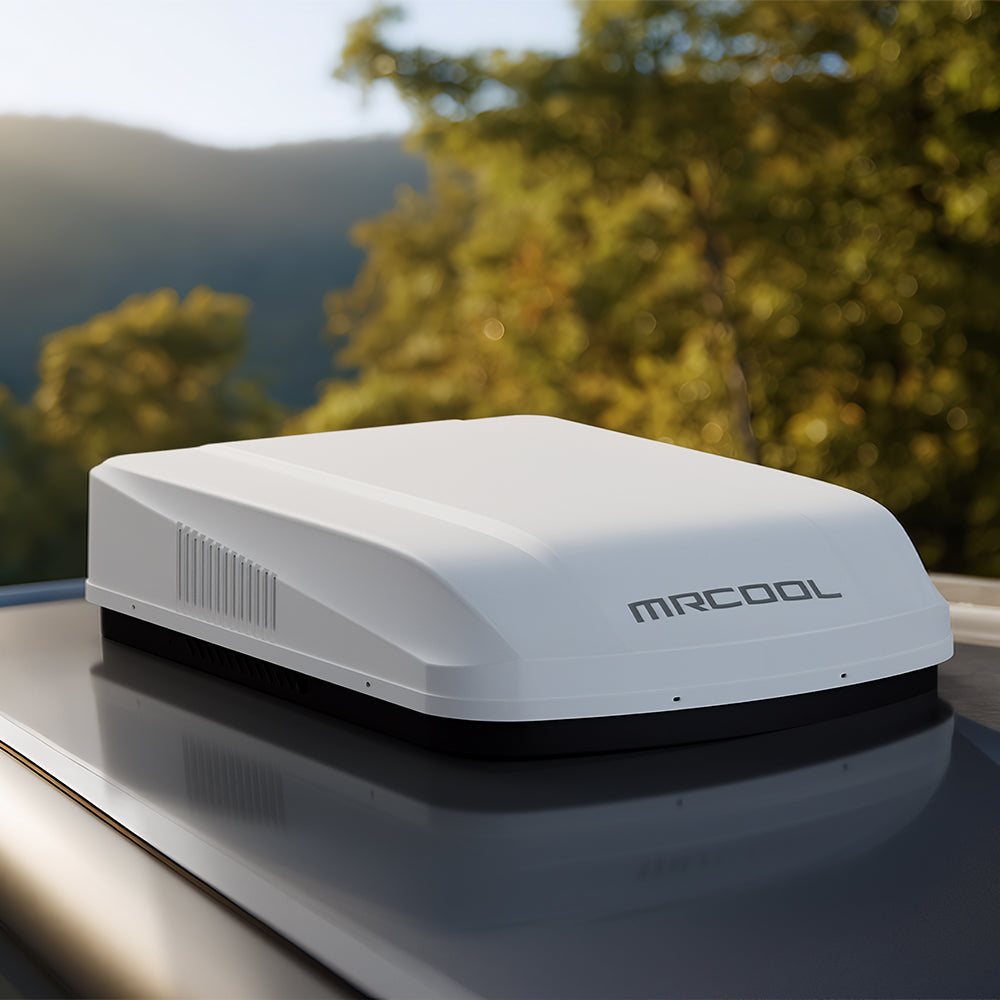 MRCOOL TravelCool white RV inverter heat pump installed lifestyle 1