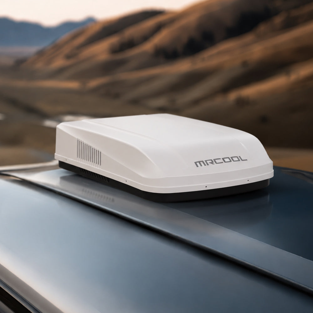 MRCOOL TravelCool white RV inverter heat pump installed lifestyle 2
