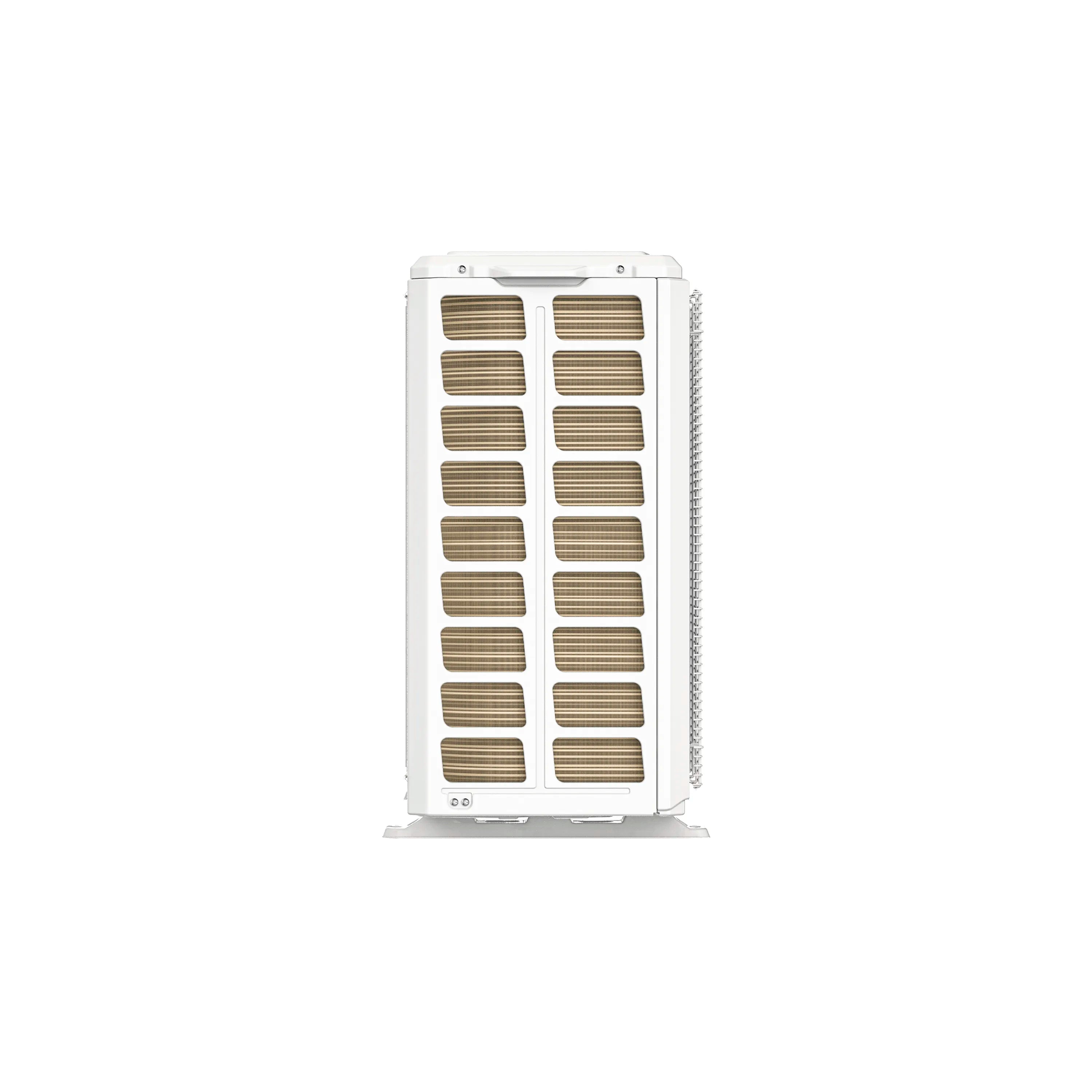 Outdoor heat pump condenser coil assembly with multiple brown fin rows