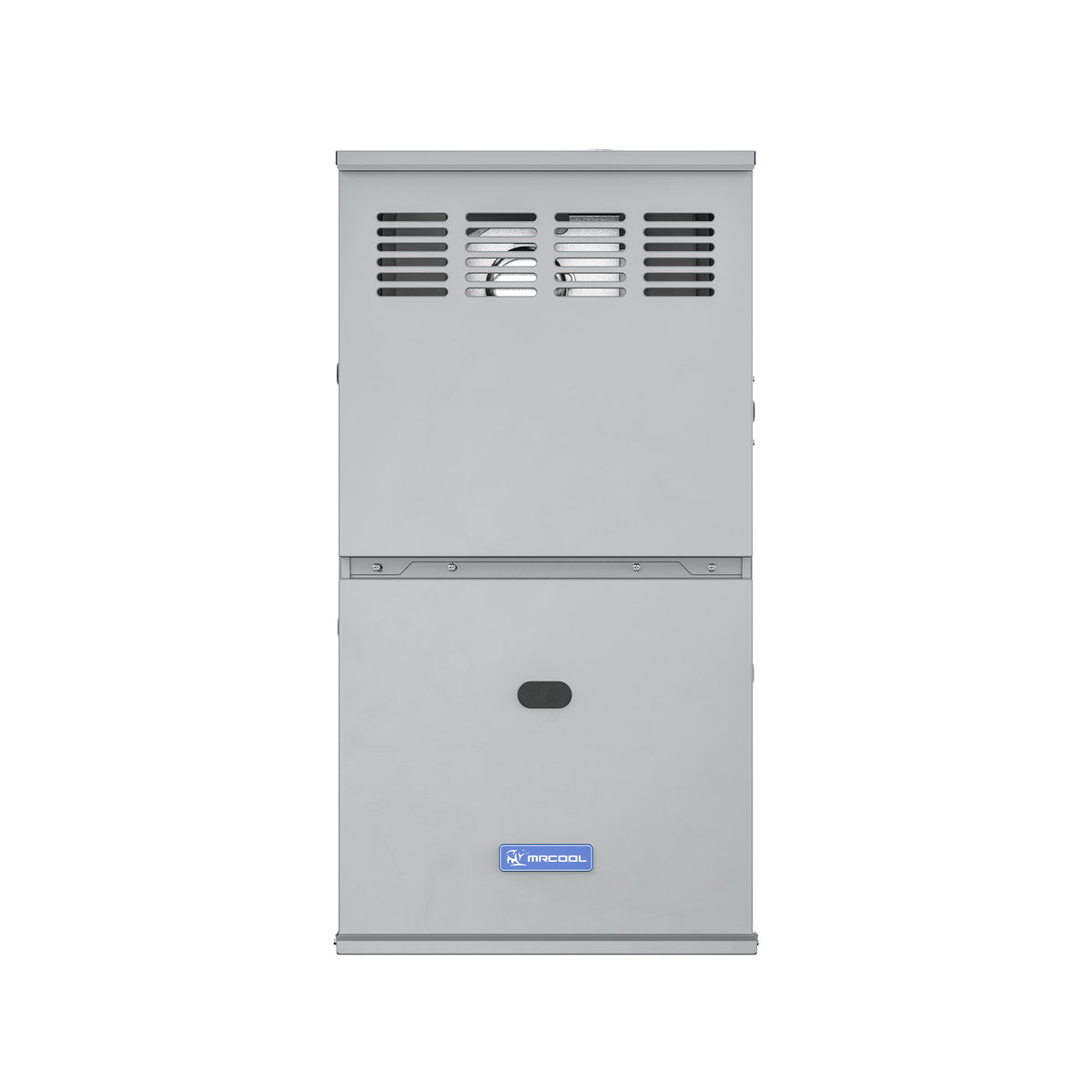 Gas furnace cabinet with vented upper panel and small lower access door