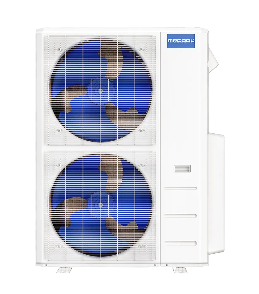 MRCOOL 2-zone ductless mini split outdoor condenser unit, white, with dual fan grilles