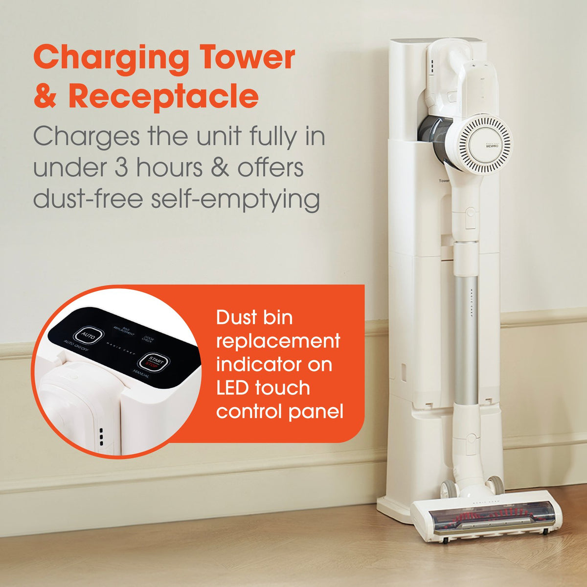 Magic Chef Cordless Stick Vacuum with Self-Emptying Charging Tower in White (MCVPROANDTOWER) - image 4